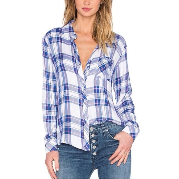 Rails Hunter Plaid Shirt Small Button Down Long Sleeve White Blue Raspberry Soft - Picture 1 of 13